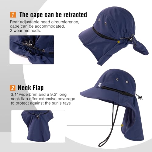 Image of Oversized XL XXL Mens Sun Hat Big Head Neck Flap Shade Waterproof UPF50+ Wide Brim Hat Fishing Safari Hiking