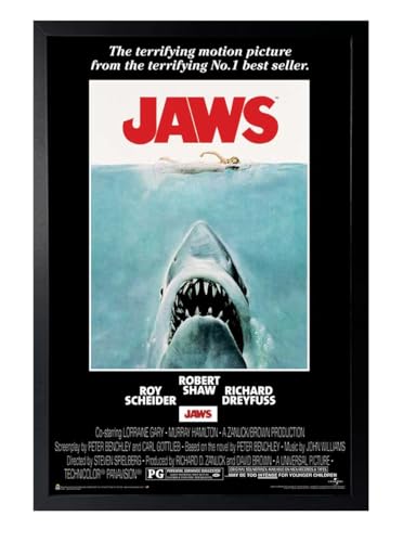 Framed Jaws Movie Poster, 24 x 36 Inches