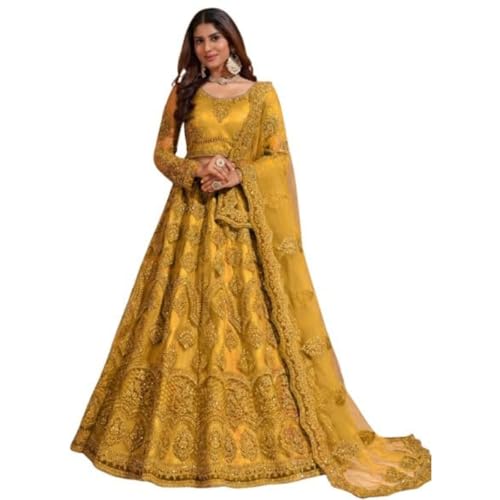 Image of ZAALIMA FASHION Women's Semi Stitched satin blend Lehenga Choli with Embroidered Pattern Unstitched Blouse and Dupatta Set | Women's Lehenga Cholis