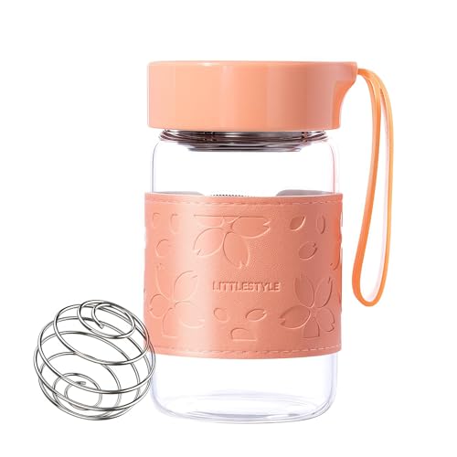 Shaker en verre de 355 ml d'exception avec manchon en cuir floral chic