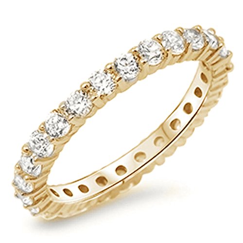 Oxford Diamond Co Yellow Gold Plated Cubic Zirconia Eternity Anniversary Band .925 Sterling Silver Sizes 8