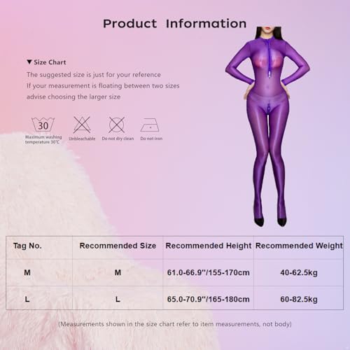 Jhaoyu Women's Smooth Oil Shiny Full Body Jumpsuits Long Sleeve Catsuit Zipper Crotch Tights Bodysuit Black Large