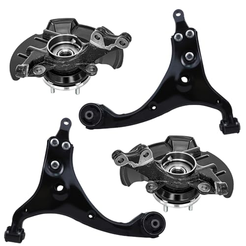 Image of Detroit Axle - Front Steering Knuckles with Wheel Hub Bearings Lower Control Arms Replacement for 2007-2012 Hyundai Elantra w /4-Wheel ABS