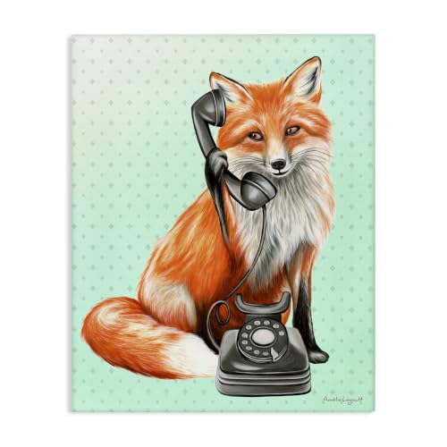 Red Fox Vintage Phone Retro, 36 x 48 Inch Canvas Wall Art