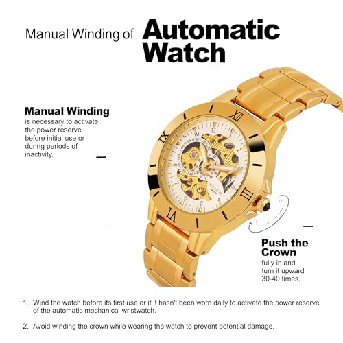 Image of Foce Men's Automatic Golden Stainless Steel Chronograph Watch, White Skeleton (See-Through) Dial, Magnetic Health Monitor, Two-Tone Golden Stainless Steel Strap, Limited Edition, Model F979GGM-WHITE