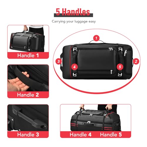 Wheeled Duffle Bag Luggage for Travel-Rolling Duffle Bag with Wheels-100L Large Heavy Duty with Wheels and Handle,5 Handles, Compression Straps,Expandable Luggage Roller Duffle (Black)3