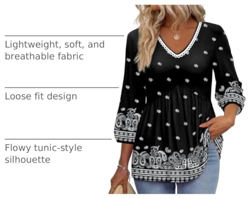 Image of OFEEFAN 3 /4 Length Sleeve Womens Tops 2026 Blouses for Women Dressy Casual Fashion Clothing V Neck Babydoll Tops Fall Outfits