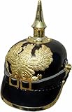 Imperial German Pickelhaube Helmet, Black Leather with Brass Eagle and Spike, Military Costume Replica, WWI Reenactment