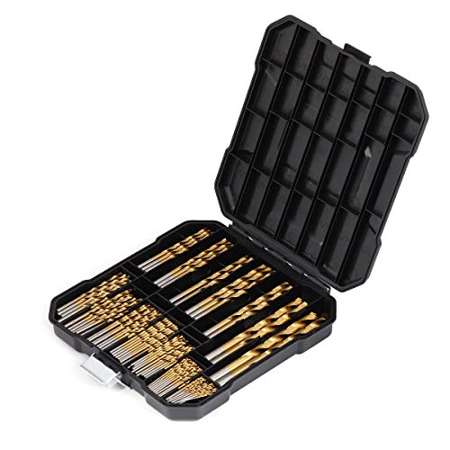 COMOWARE 100 Pcs Titanium Drill Bit Set - High Speed Steel for Steel, Wood, Plastic, Metal, Copper, Aluminum Alloy with Storage Case, 3/64"-3/8"