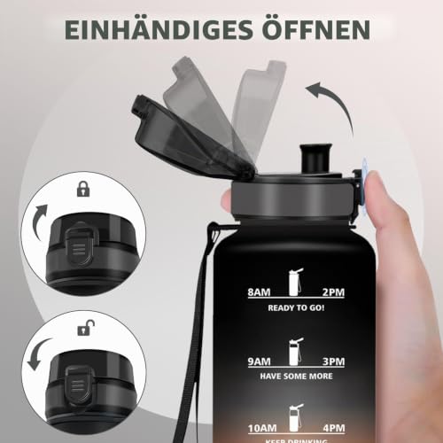 HoneyHolly Trinkflasche, Motivierend und Auslaufsicher, 1,5L, Wasserflasche, Zeitmarkierung, Trinkflasche Sport, Wiederverwendbar… – Ansicht 3