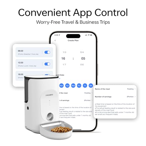 DOGNESS Alimentador Automático para Gatos com Aplicativo, Bateria Recarregável de 5000 Mah, Alimenta
