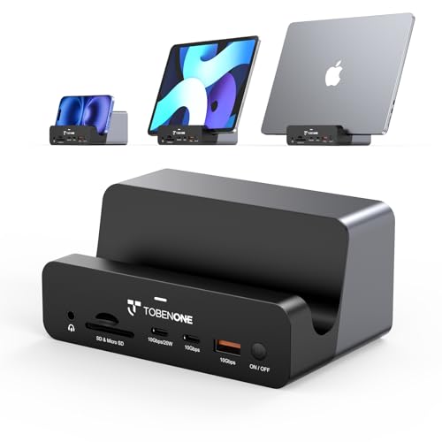TobenONE 18-in-2 MacBook Docking Station Dual Monitor 4K@60Hz, 150 Power Adapter, 20W Charging, USB C Docking Station with 2 HDMI&DP, 7 USB, 2.5Gbps Ethernet, 2 Audio, Dock Stand for MacBook Pro by Tobenone - Used condition - US$155.88