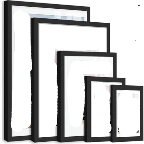 HJGUI 1piece Matte Black Wall Gallery Picture, 12x16/11x14/8x10/5x7/4x6, Include Mat, Wall Hanging Photo -Matte Black-12x16