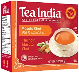 Tea India Masala Chai Tea Flavorful Blend Of Black Tea & Natural Ingredients Strong Full-Bodied Traditional Indian Caffeinated Tea 80 Round Teabags