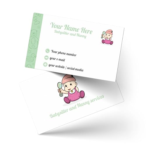 lepni.me Tarjetas de Presentación Personalizadas para niñeras con su Nombre, Teléfono y Correo electrónico Tarjetas de Visita de niñera con diseño verde de bebé Brillante, Mate, Laminado, todos los PC