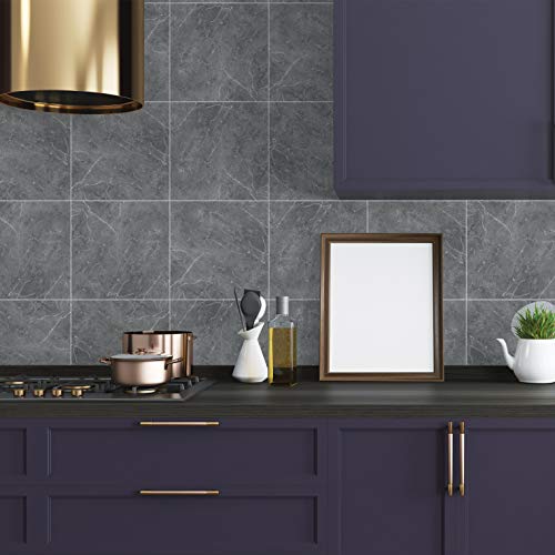 Fabulous Décor - Floor Tiles, Durable Vinyl Decals, Charcoal Gray Granite Marble Design, Diy Peel And Stick, Self-Adhesive For Kitchen, Bathroom, Water And Heat Resistant 11.8 X 11.8 (10 Tiles) #TOP7
