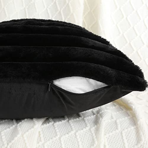 Futei Black Striped Throw Pillow Covers 20X20 Inch Set Of 2,Square Cushion Case,Home Decorative Couch Pillow Cover,Soft Cozy Faux Rabbit Fur & Velvet Back,Modern Neutral Decor For Bed,Sofa #TOP2