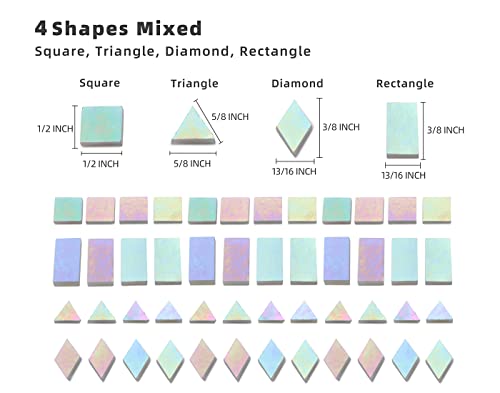 Iridescent Mosaic Tiles 200 Pieces Stained Glass Tile Pieces For Mosaic Craft, 4 Shapes Assortment,Light Smoke #TOP3