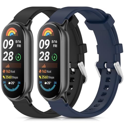 CHULN 2 Pièces Bracelets de Sport Compatibles avec Xiaomi Mi Band 10/Mi Band 9, Sangle en Silicone Étanches et Respirants pour Xiaomi Band 9/8 Bracelet