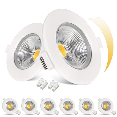 HiBay Faretti LED da Incasso per Cartongesso Dimmerabili,10W 850LM Luci da Soffitto Interno, Foro 65-85mm Luce Calda 3000K per Cucina,Interno,Faretti Led Soffitto COB 230V Set di 8