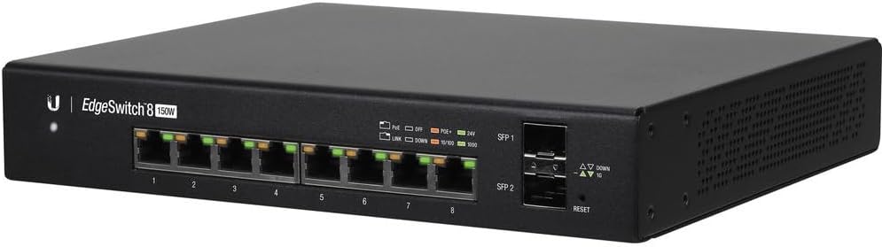 Ubiquiti EdgeSwitch 8, 8-Port Managed PoE+ Gigabit Switch with SFP, 150W (ES-8-150W),White