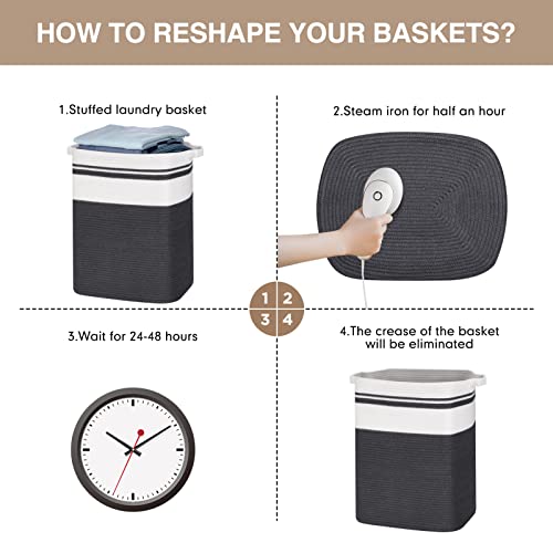 Dofasayi Laundry Basket - Large Foldable Woven Rope Tall Laundry Hamper With Handles, Living Room Decorative Blanket Basket, Collapsible Large Storage Basket For Bedroom 17X13.8X22.1'' Dark Gray #TOP6