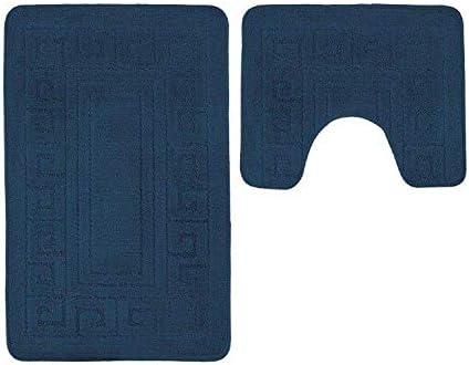 Inspire Me Greek Bath Mat Set 2 Piece | Bath & Toilet Pedestal Mat | Bathroom Rug | Non Slip & Absorbable | Machine Washable (Aqua)