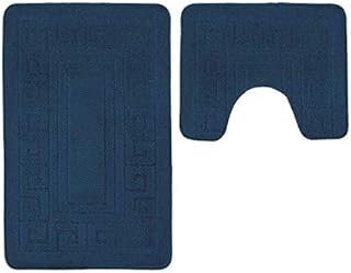 Inspire Me Greek Bath Mat Set 2 Piece | Bath & Toilet Pedestal Mat | Bathroom Rug | Non Slip & Absorbable | Machine Washable (Aqua)