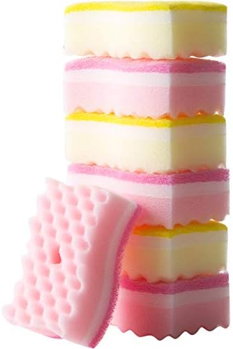 Yellow Pink Colors Multi-Functional Sponges Non-Scratch Scrub Sponges Household Kitchen Cleaning Sponges Durable Scouring Pads,Pack of 4