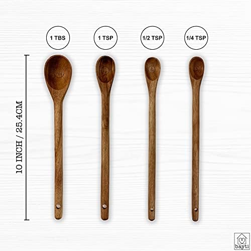 Long Handle Acacia Wooden Measuring Spoons, 100% Natural Food Grade Acacia Wood set of 4 spoons