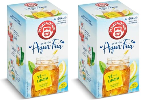 Pompadour - Té con Limón - sin azúcares añadidos - Agua Fría - 20 bolsitas (Paquete de 2)