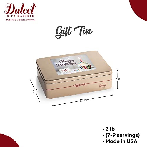 Dulcet Gift Basket Happy Birthday Party Gift Package In Tin With Balloons, Candles -Birthday Cake Great Gift For Men, Women, Him, Her, Mom, Dad, Friends & Family #TOP4