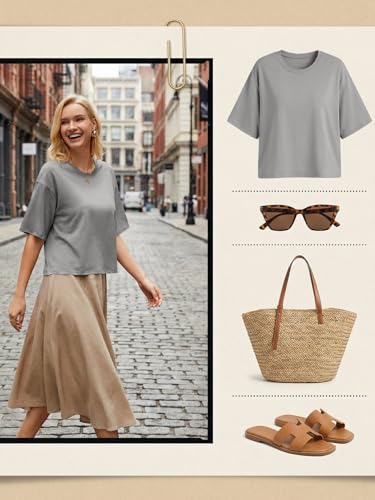 UNCLECAT Womens Oversized T Shirts Summer Short Sleeve Tops Basic Crewneck Causal Tee Grey — view 5