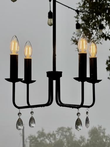 Image of Outdoor 12V Plug-in 4-Light Farmhouse Chandelier, Straight Arm