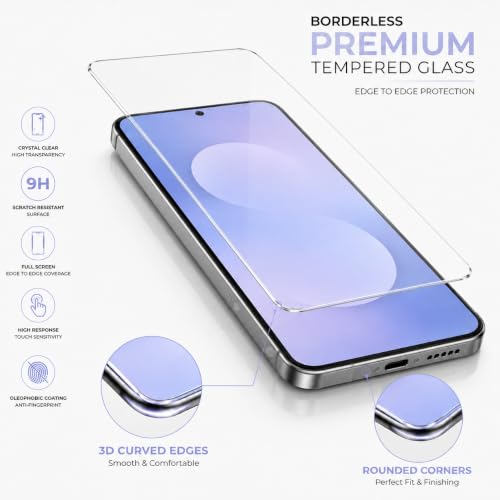 Image of ArmourPro 3D Borderless Tempered Glass for Samsung Galaxy S25 FE, A37 and A57, HD Clear Curved Edge to Edge Screen Protector, 9H Hardness, Oleophobic Coating, Case Friendly | Pack of 1