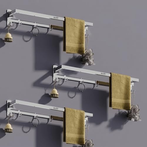 Image of Gloxy Premium Folding Towel Rod for Bathroom Combo Pack of 3-24 Inch Chrome Finish Stainless Steel Rust Proof Bathroom Hangers for Clothes - Home Decor Towel Holder in Bathroom Fittings Accessory