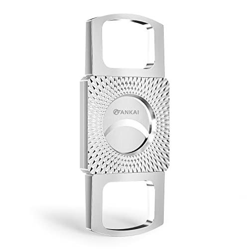 Fankai Cigar Cutter,Stainless Steel Straight Cigar Cut Punch,Double Blade Guillotine Cigar Splitter Portable Cigar Scissors With Gift Box (Silver) #TOP9