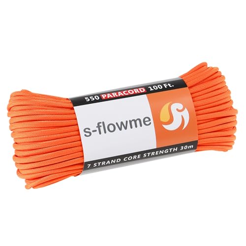 スフローム(s-flowme) パラコード 7芯 4mm x 30m 耐荷重 250kg クラフト パラコード アクセサリー アウトドア キャンプ テント タープ 用固定用紐 ガイロープ ロープ A08 ネオンオレンジ（Amazon）