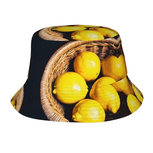 Chapeau cloche réfléchissant imprimé citrons pour homme et femme – Pliable, parfait pour la plage, les voyages et les activités de plein air, noir, taille unique, Noir/blanc, taille unique