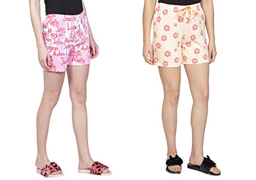 Image of Club A9 Women's Regular Fit Cotton Printed Shorts (Multicolor,L) (Pack of 2) (WSCOM2 225 L)