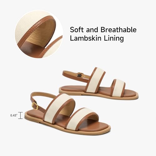 Image of BEAU TODAY Flat Sandals for Women,Women's Leather Sandals with 2 Strap,Peep Toe Summer Strap Sandals for Women,Open Toe Buckle Comfortable Dress Sandals Shoes for Women