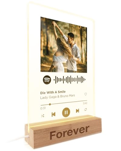 REGALOART Plaque Spotify Personnalisée - Support en Bois Gravé LED - Couleur Noire - Cadeaux Originaux pour Anniversaire, Saint-Valentin, Noël, Amis, Couples et Famille