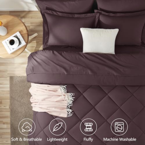 Image of CozyLux Queen Comforter Set Cocoa Powder - Bed in a Bag Queen Size 7 Pieces, Luxury Soft Bed Set for All Seasons, Bedding Set with Down Alternative Comforter, Sheets, Pillowcases & Shams