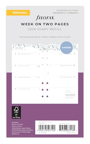 Filofax Personal Garden week to view 5 language 2026 diary 26-68492