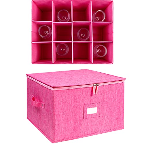 Stemware Storage Cases, Hard Shell Wine Glass Storage Box Containers with dividers for 12 Wine Glasses, Drinkware, Glassware or Crystal 17" x 13" x 10"H (Pink) - Thumbnail 5