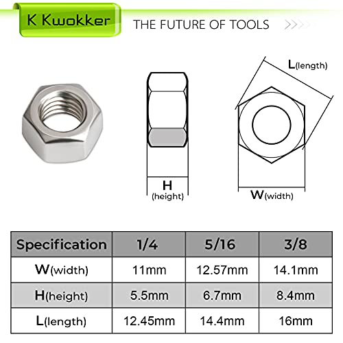K Kwokker 160Pcs Flange Nuts 3/8-16 5/16-18 1/4-20 and Hex Nuts Set, 304 Stainless Steel Serrated Flange Hex Lock Nuts, Flange Nut Assortment Kit Nutsert Tool for Auto, Rims, Bike, Car