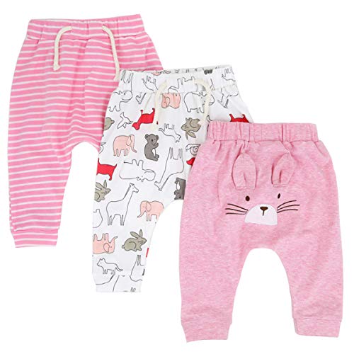 CuteOn 3 Pacco Unisex Bambini Bambino Piccolo Harem Pantaloni Cotone Elastico Trousers (6 Mesi, 12 Gatti)