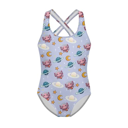 Image of Girls One Piece Swimsuit Axolotl Cross Back Straps Bathing Suit Lightweight Quick Dry Gymnastics Leotard