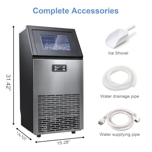 Image of Kismile Commercial Ice Maker 100lbs /Day with 33lbs Storage | Digital display, freestanding design, ideal for commercial or home use. Rapid ice production and self-cleaning function