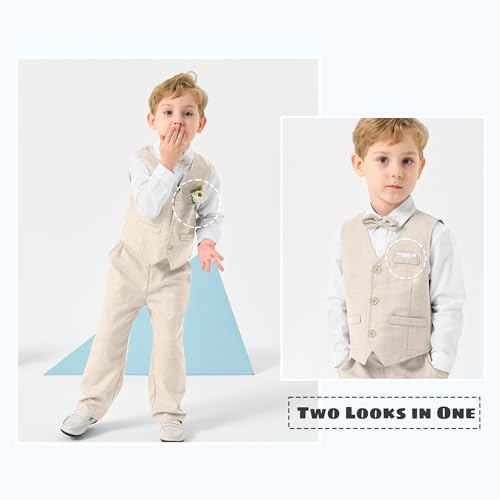 Image of Volunboy Baby Boys Formal Wedding Ring Bearer Outfits Toddler Gentleman Bowtie Vest Guest Suits Dress Shirt Pants Set